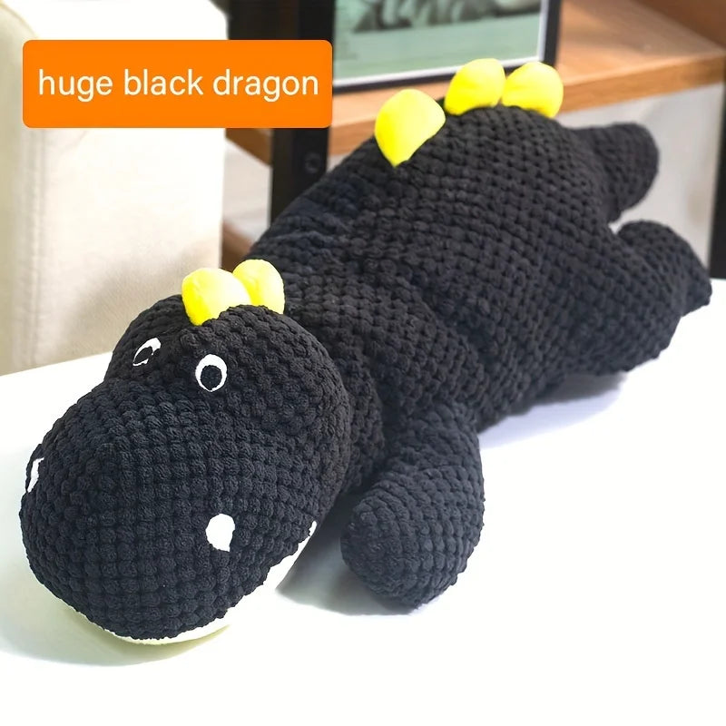 1 creative black dragon plush toy, a big fat dragon lying down, an interactive toy for cats and dogs, a cute big fat black drago