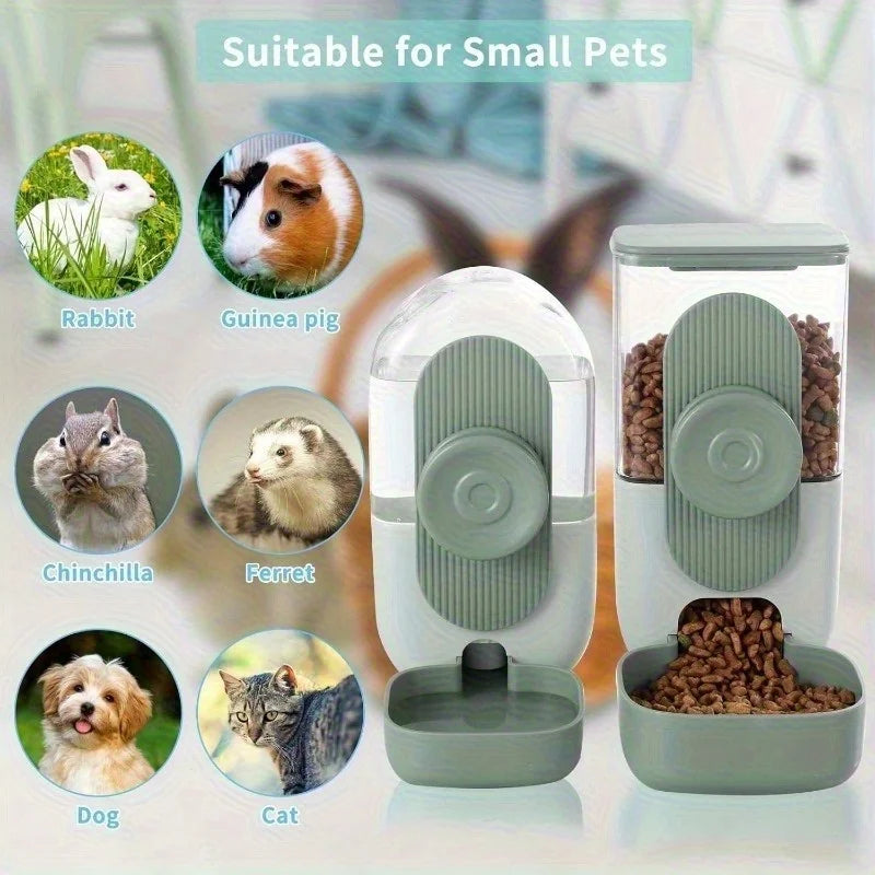 Cage-type automatic hanging pet cat feeder and waterer, gravity-fed automatic feeding and drinking bowl set, suitable for rabbit