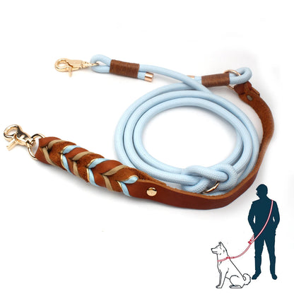Genuine Leather Dog Leashes Multifunctional Hand-woven Crossbody And Waist Traction Rope Long And Short Nylon Round Lead Rope
