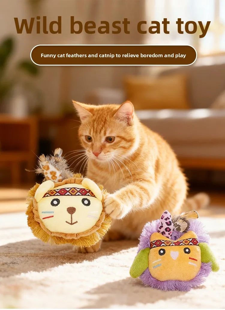 Cat Toys with Catnip, Plush Fringe Feather Toys for Boredom Relief, Chewing & Teething, Interactive Kitten Toys