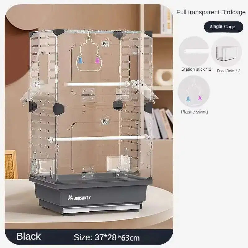 Large Acrylic Splash-proof Breathable Birdcage Fully Transparent Ornamental Bird Cage Parrot Cage Budgie Cockatiel Luxury Villa