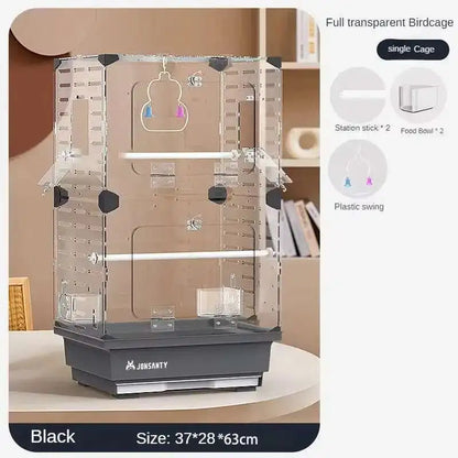 Large Acrylic Splash-proof Breathable Birdcage Fully Transparent Ornamental Bird Cage Parrot Cage Budgie Cockatiel Luxury Villa