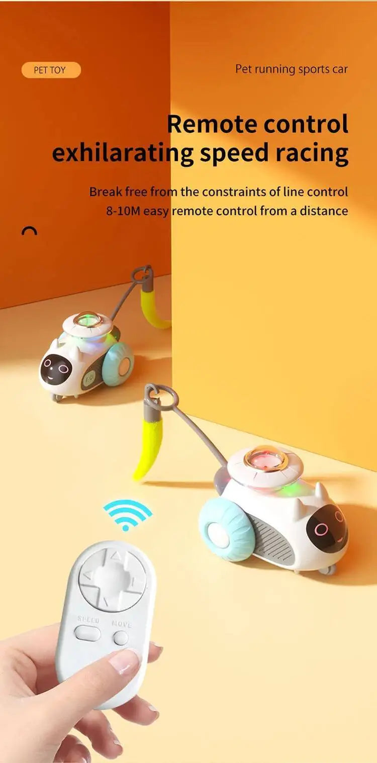 Cat Toys Car for Indoor Remote Control Smart Automatic Car with Tail Rechargeable LED Auto Moving Exercise Interactive Cat Toys
