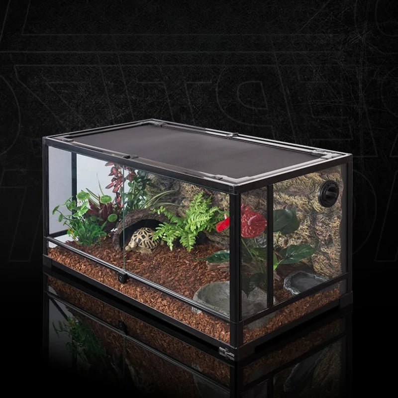 ‌Premium Glass Reptile Terrarium - Chameleon & Lizard Habitat, Ventilated Vivarium with UVB Light, Waterproof Frog Enclosure