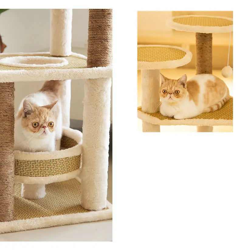 Large Pet Cat Sisal Scratching Tree  Five Tower Houses Scratches Climbing Rattan Mat Pet Cat Tree
