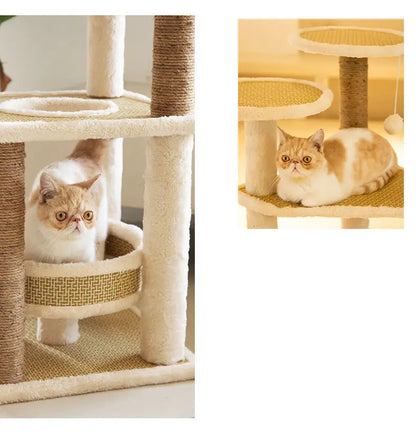 Large Pet Cat Sisal Scratching Tree  Five Tower Houses Scratches Climbing Rattan Mat Pet Cat Tree