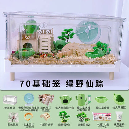 ‌Hamster Cage - Extra Large Acrylic Habitat for Syrian Hamsters, Foldable Transparent Cage with 3 Levels, Spacious Pet Home