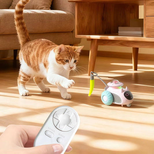 Cat Toys Car for Indoor Remote Control Smart Automatic Car with Tail Rechargeable LED Auto Moving Exercise Interactive Cat Toys