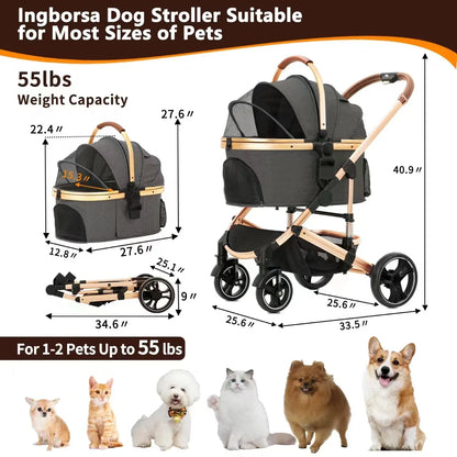Pet Stroller, Detachable Carrying Basket, Suitable for Cats and Dogs, Spacious and Comfortable Travel, Carrying Soft Cushions