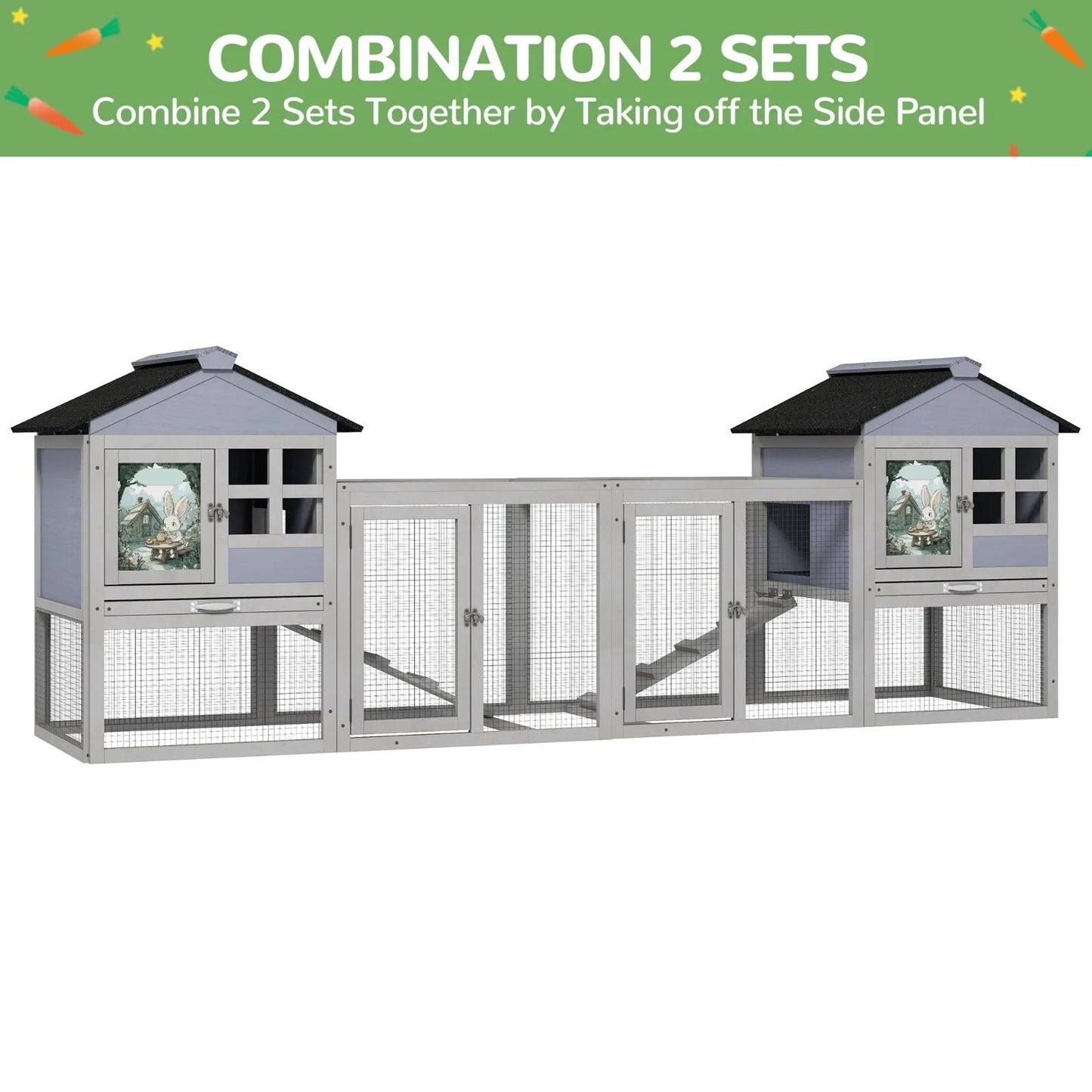 48'' 2-Tier Wood Rabbit Hutch Small Animal House with Removable Tray Outdoor