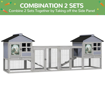 48'' 2-Tier Wood Rabbit Hutch Small Animal House with Removable Tray Outdoor