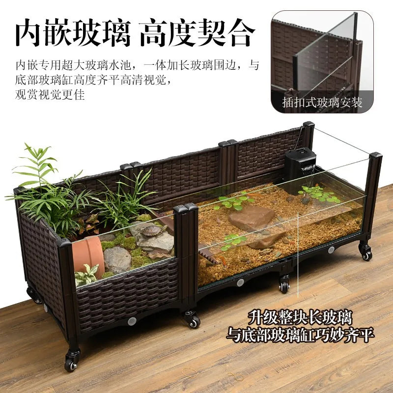 Large Turtle Ecological Breeding Tank with Water-Land Structure,Home Habitat for Yellow-Edge Turtles,Nest Area with Built-In