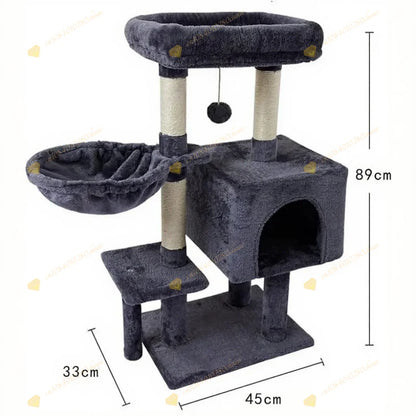 Cat Tree with Hammock and Scratching Post Tower, cat House, Cat Toys Tower, K01, Dark Gray