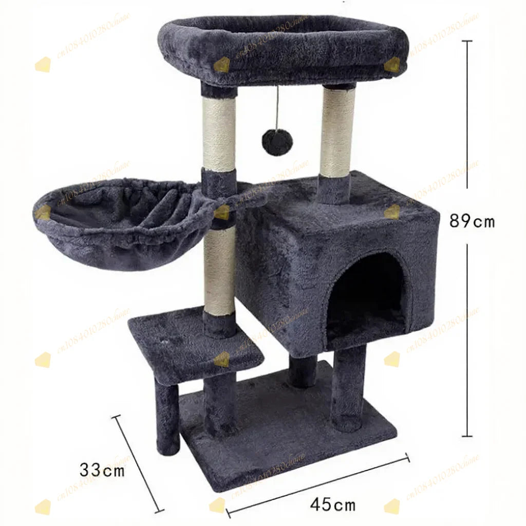 Cat Tree with Hammock and Scratching Post Tower, cat House, Cat Toys Tower, K01, Dark Gray
