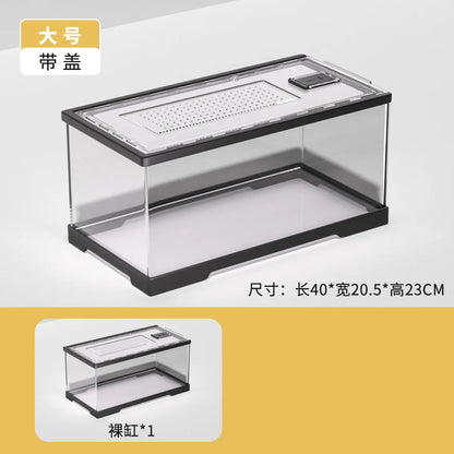 Transparent Rainforest Reptile Breeding Box for Bearded Dragon Lizard Hermit Crab,Palace Guard Ecological Crawling Pet Terrarium
