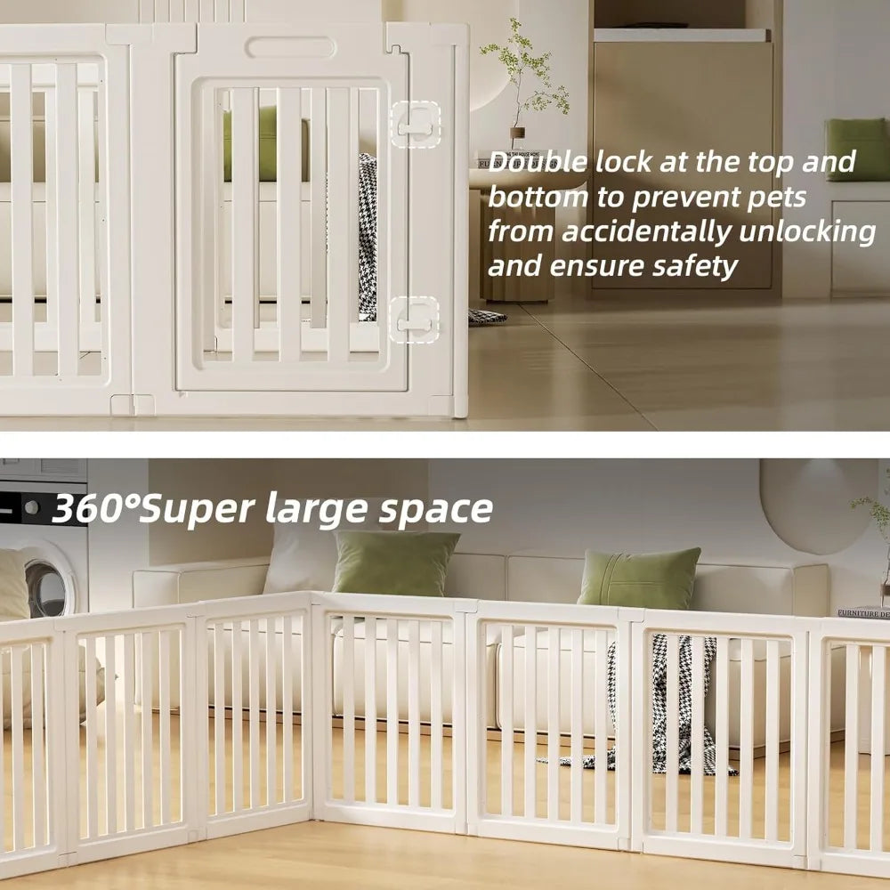 Portable Indoor/Outdoor Dog Playpen with Door, Easy Assembly and Cleaning, Suitable for Puppies, White, 23.6 Inch Height