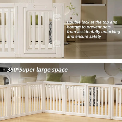 Portable Indoor/Outdoor Dog Playpen with Door, Easy Assembly and Cleaning, Suitable for Puppies, White, 23.6 Inch Height