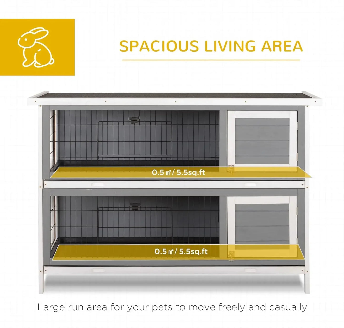 54" 2-Story Large Rabbit Hutch Bunny Cage Wooden Pet House Small Animal Habitat with Lockable Doors,No Leak Tray and Waterproof
