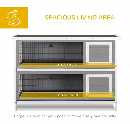 54" 2-Story Large Rabbit Hutch Bunny Cage Wooden Pet House Small Animal Habitat with Lockable Doors,No Leak Tray and Waterproof