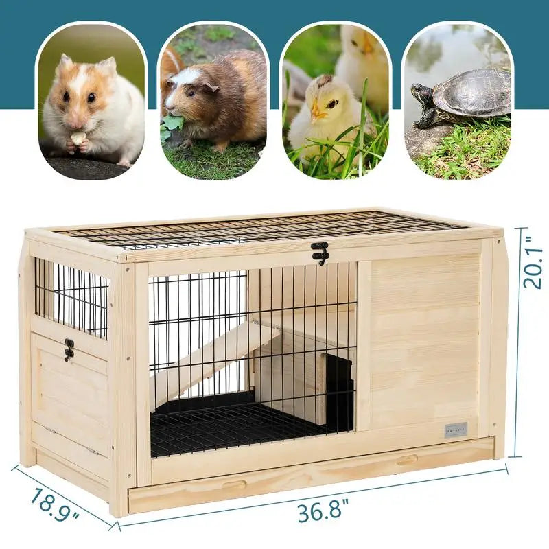 Indoor Wooden Rabbit Hutch for Small Pets with Plastic Tray - Perfect Bunny House for Your Furry Friends