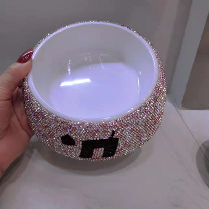 Stainless Steel Dog Bowl Pet Bowls Food Water Feeder Sparkling Rhinestone Pet Supplies Removable Pet Food Bowl