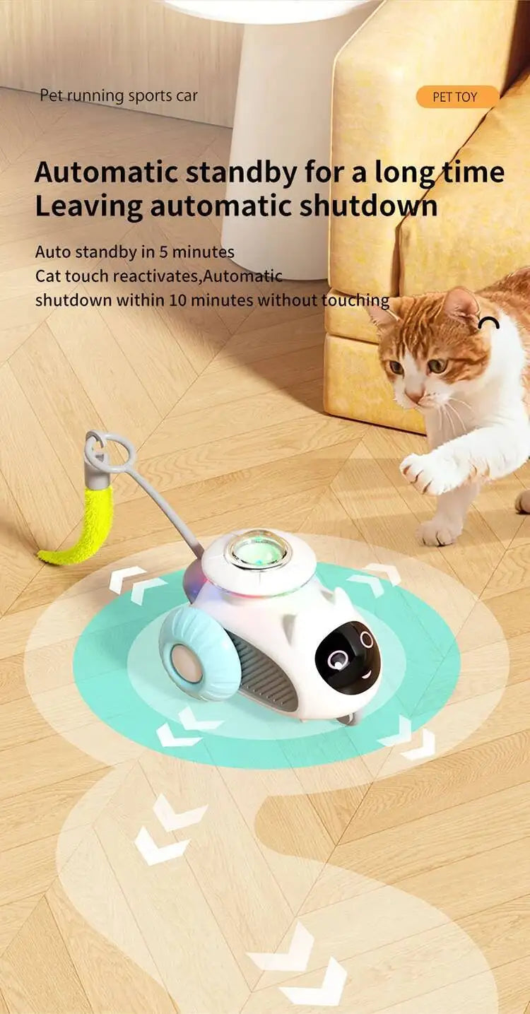 Cat Toys Car for Indoor Remote Control Smart Automatic Car with Tail Rechargeable LED Auto Moving Exercise Interactive Cat Toys