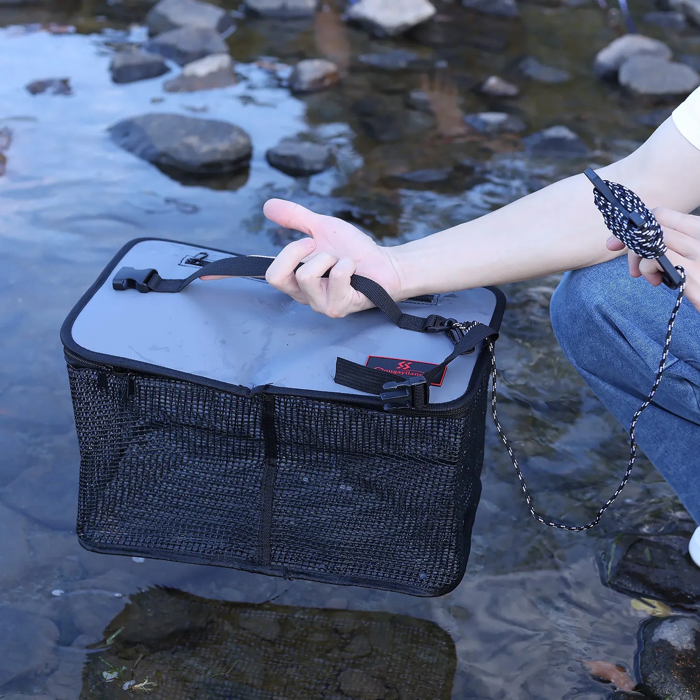 Sougayilang Foldable Fishing Cage Net Fish Carp Bait Cage Shrimp Basket Fish Crayfish Lobsters Catcher Tank Trap Mesh Network
