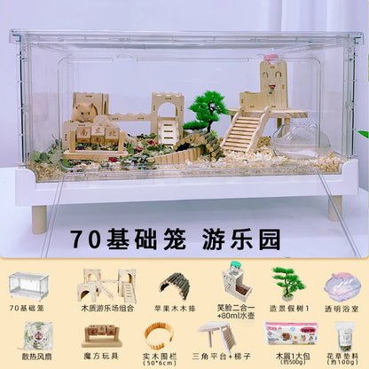 ‌Hamster Cage - Extra Large Acrylic Habitat for Syrian Hamsters, Foldable Transparent Cage with 3 Levels, Spacious Pet Home