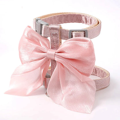 Cat Harness and Leash Set with Big Bow, Escape Proof Reflective Kitten Lead, Adjustable H-Type Vest for Walking, Cute Shiny