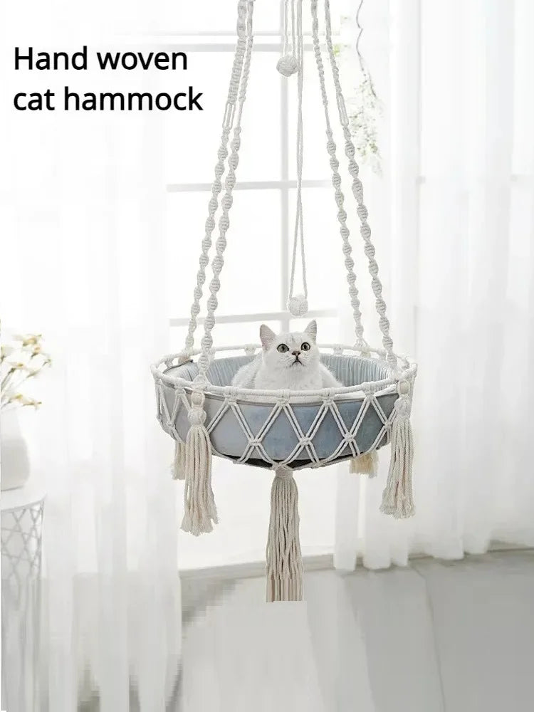 Pet Cat Hammock Swing Bed Bohemian Handwoven Tapestry Cotton Macrame For Home Bedroom Decoration Wall Hanging Without Mat