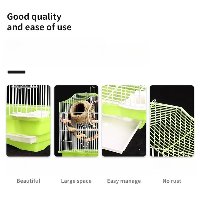 Compact Bird Cage for Small Parrot Budgie Lovebird White-eye Zebra Finch Home Use Portable Travel Carrier with Perch Feeder Cup