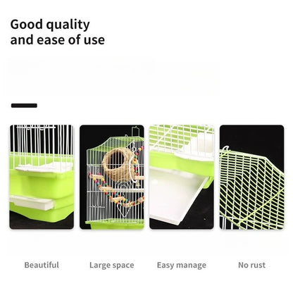 Compact Bird Cage for Small Parrot Budgie Lovebird White-eye Zebra Finch Home Use Portable Travel Carrier with Perch Feeder Cup