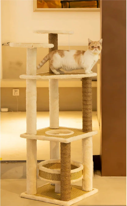 Large Pet Cat Sisal Scratching Tree  Five Tower Houses Scratches Climbing Rattan Mat Pet Cat Tree