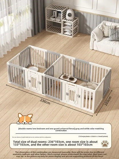 Gray and white color dog fence, foldable pet guardrail combination, small and medium-sized dog cage, indoor isolation fence
