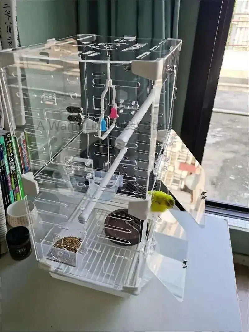 Large Acrylic Splash-proof Breathable Birdcage Fully Transparent Ornamental Bird Cage Parrot Cage Budgie Cockatiel Luxury Villa
