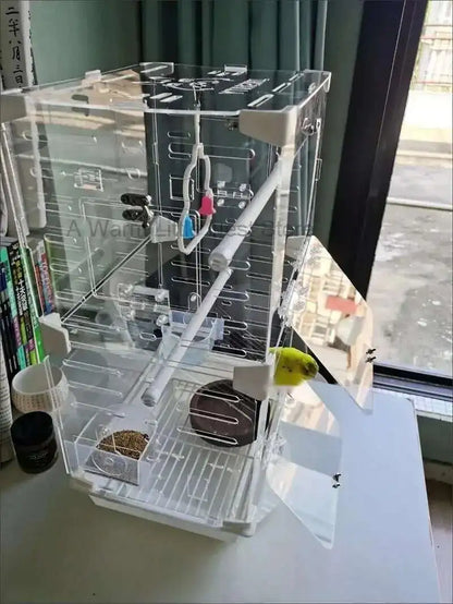 Large Acrylic Splash-proof Breathable Birdcage Fully Transparent Ornamental Bird Cage Parrot Cage Budgie Cockatiel Luxury Villa