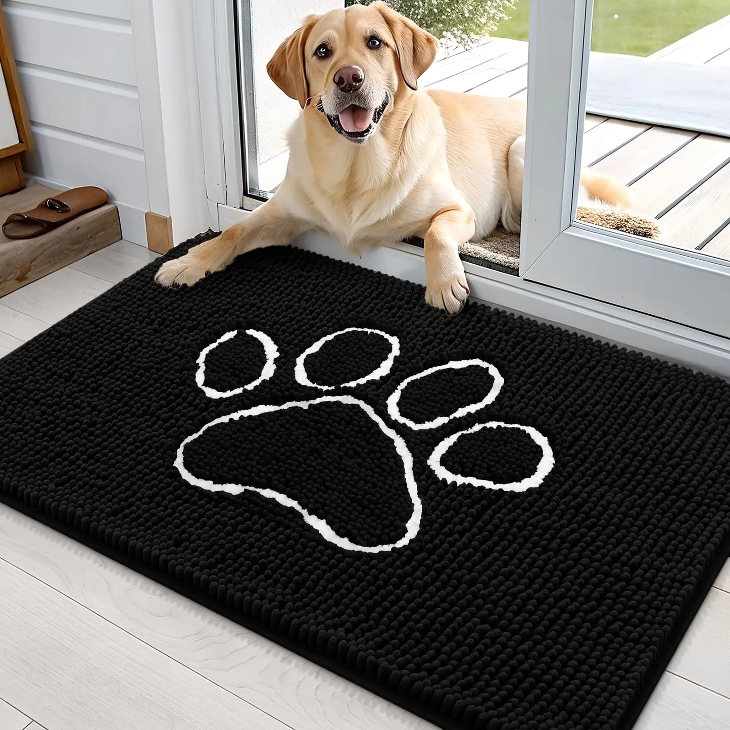 Kitinjoy Ultra Absorbent Chenille Mud Doormat With Paw Print Design Non-Slip Quick-Dry Washable Mats Door Mat for Muddy Dog Paws