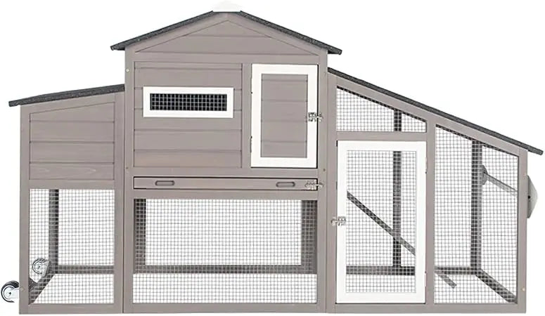 Large Outdoor Chicken Coop with Mobile Nesting Box, Backyard Wooden Poultry House, UV-Resistant Asphalt Roof