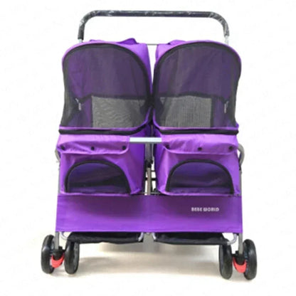 Ultra-light Two-seat Pet Stroller with Double Sleeping Bed Car - Removable Washable Widening Care for Cats And Dogs