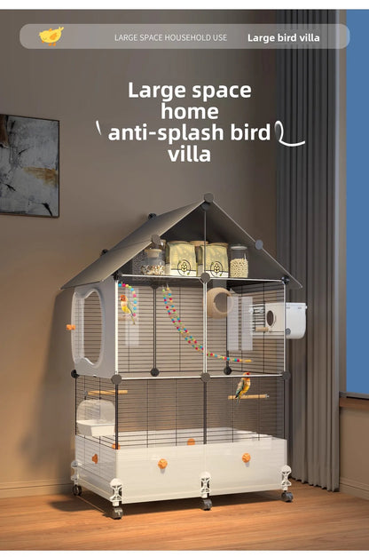 Large Bird Cage for Parrots Spacious Aviary with Standing Pole Luxury Cockatiel & Budgie Habitat Anti-Scatter Design Bird Villa
