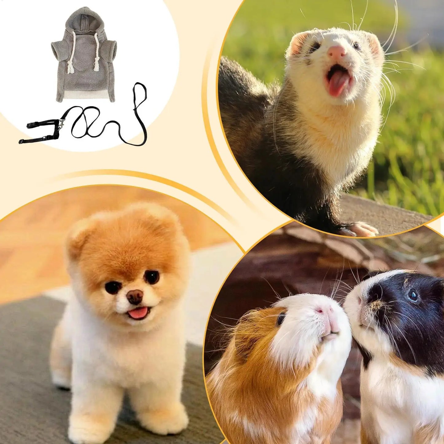 Ferret Clothes With Harness Comfortable Soft Hamster Outfits Small Pets Hoodie Costume For Bunny Squirrels Chinchilla Chihuahua