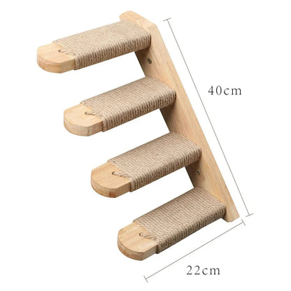 Wall Mounted Cat Tree with Sisal Scratching Post, Climbing Ladder, Jumping Platform and Hammock, creating a fun place for cats!