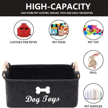 Stylish Felt Pet Toy Storage Basket - Durable Organizer for Cat & Dog Toys, Dirty Clothes, and Cleaning Supplies - Letter Print