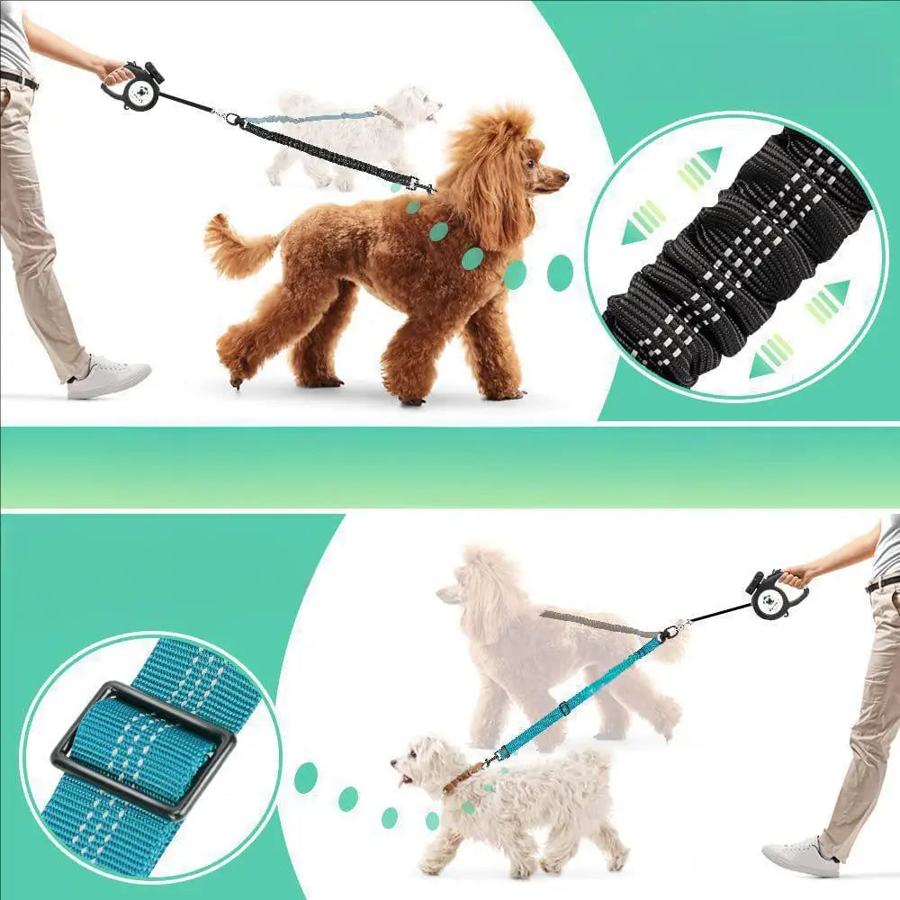 Pet Dog Double Leashes Dog Leash Rope Elastic Extended Pet Leash Belt Outdoor Training for Two Double Small Medium Dogs Lead