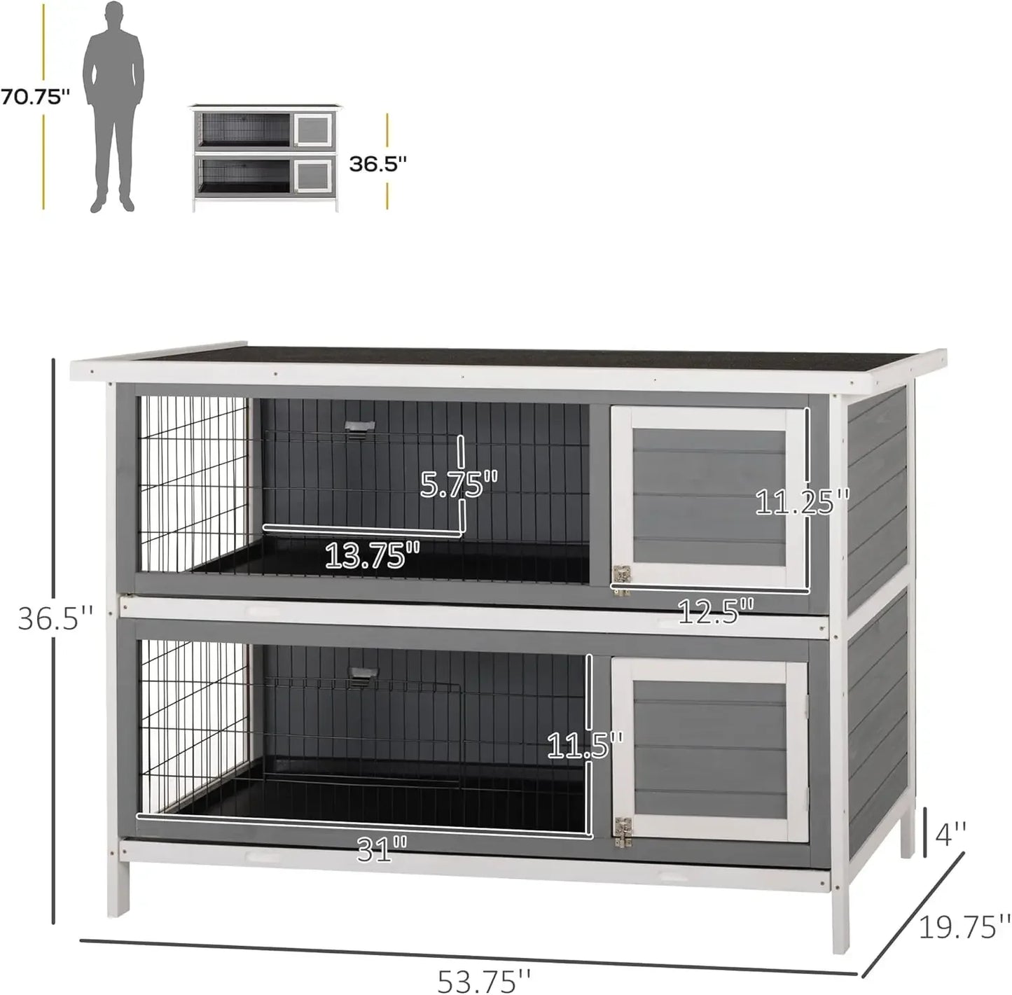 54" 2-Story Large Rabbit Hutch Bunny Cage Wooden Pet House Small Animal Habitat with Lockable Doors,No Leak Tray and Waterproof