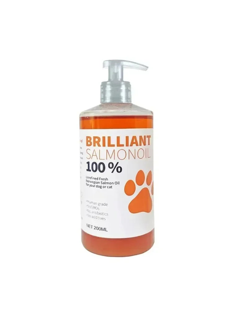 Brand 200ml PET BRILLIANT Pure SALMON OIL Natural No Chemical Treatment 21 Omega Fatty Acids Nutritional Supplements for Dogs