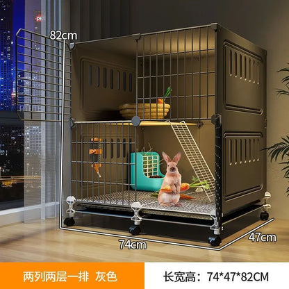 JC Rabbit Cage Household Extra Large Double Layer Indoor Automatic Manure Cleaning Dutch Pig Cage Two-Story Platform Villa