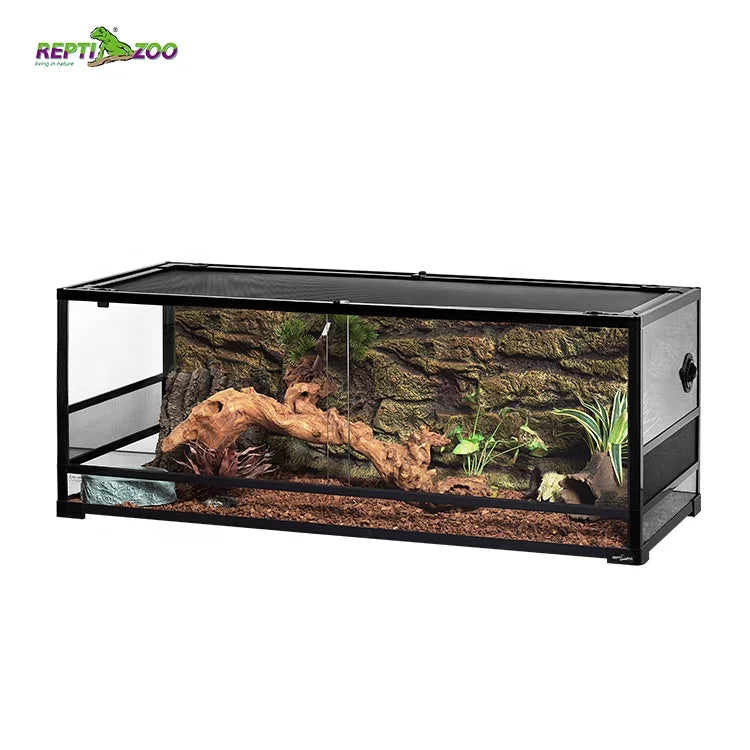 REPTIZOO RK0222 64 Gal Reptile Terrarium Glass Snake Tank Chameleon Cage Bearded Dragon Tank 242L Reptile Enclosure