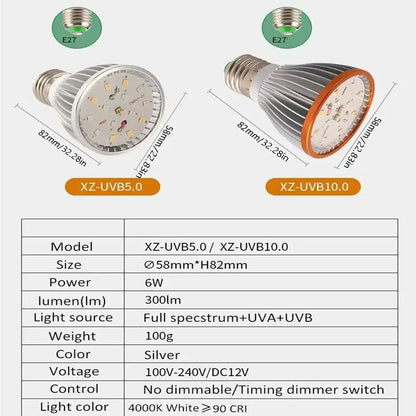 LED Reptile Light Bulb UVA UVB E27 Terrarium Lamp Full Spectrum 5.0/10.0 Lighting Small Pet Heating Bulb Therapy Night Vision