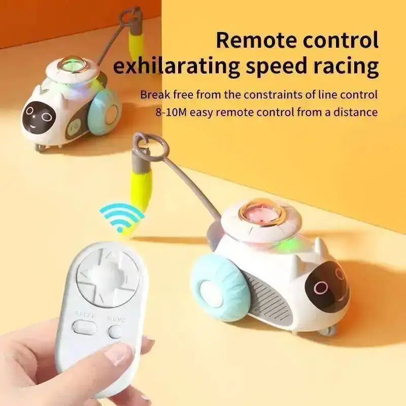 Cat Toys Car for Indoor Remote Control Smart Automatic Car with Tail Rechargeable LED Auto Moving Exercise Interactive Cat Toys